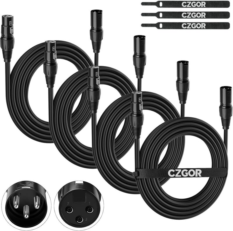 Czgor DMX Cable 10 ft, 4 Pack Flexible 3 Pin XLR Male to Female Cable Wire for Stage Lighting Signal XLR Connection Stage Light Wire for Par Light Moving Head Spotlight Input & Output - Image 1
